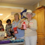 Packing bags of hygiene supplies for the homeless.